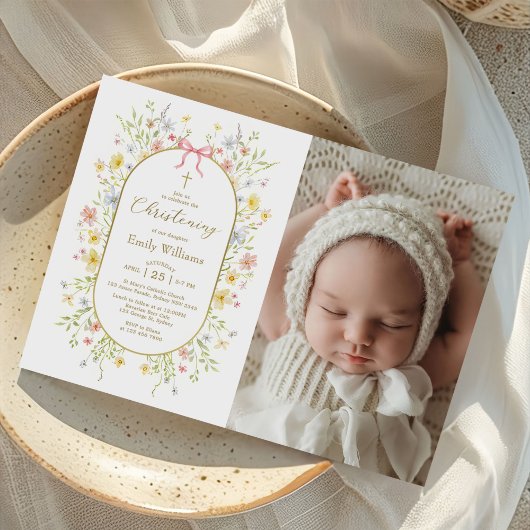 Spring Wildflower Meadow Christening Photo Kaart