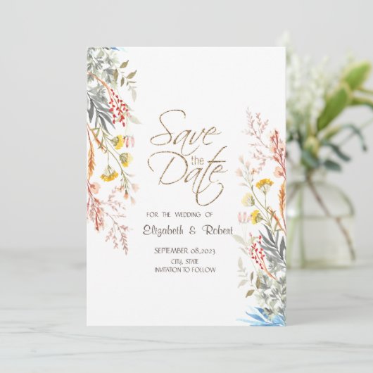 Spring Wildflower Meadow Dried Save the Date (Staand voorkant)