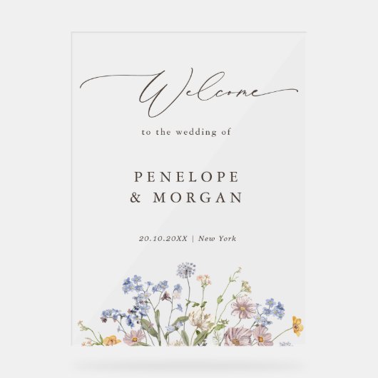 Spring Wildflower Meadow Garden Bruiloft Welkom Acryl Bord (Voorkant)
