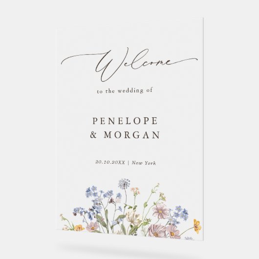 Spring Wildflower Meadow Garden Bruiloft Welkom Acryl Bord (Hoek)