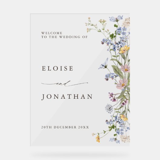 Spring Wildflower Meadow Garden Bruiloft Welkom Acryl Bord (Voorkant)