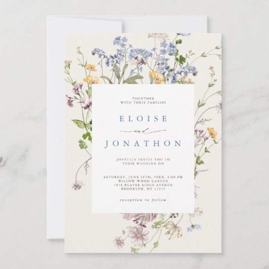 Spring Wildflower Meadow Garden QR Code Bruiloft Kaart (Voorkant)