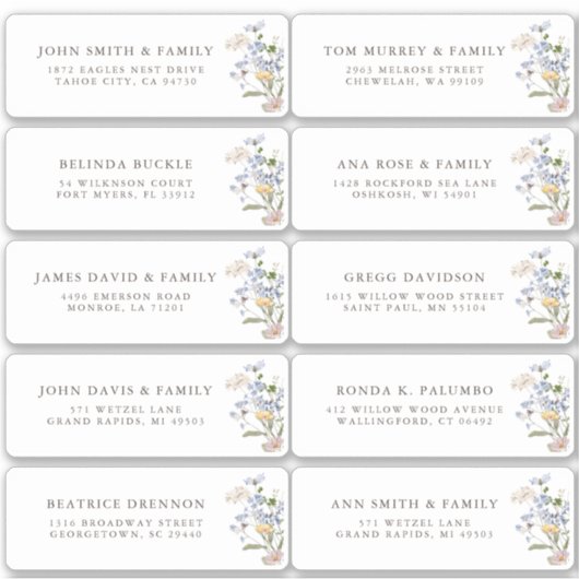  Spring Wildflower Meadow Gast Naam Adres Sticker (Voorkant)