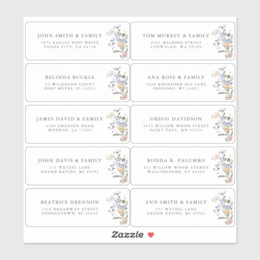  Spring Wildflower Meadow Gast Naam Adres Sticker (Vel)