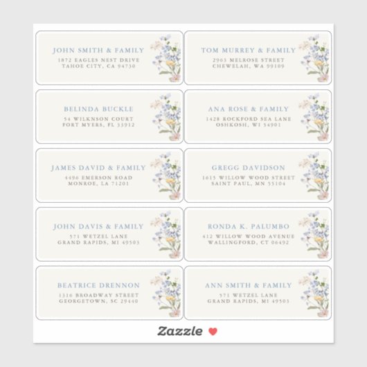  Spring Wildflower Meadow Gast Naam Adres Sticker (Vel)