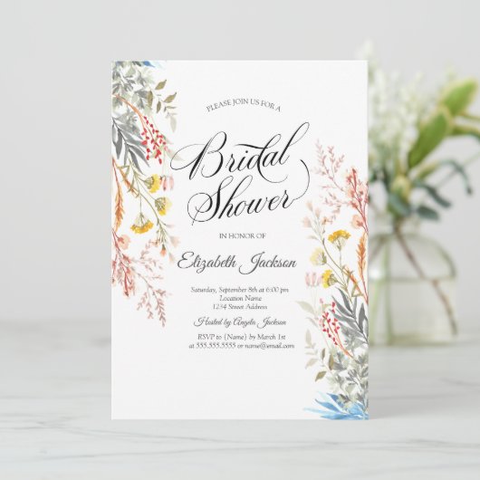 Spring Wildflower Meadow Gedroogd Vrijgezellenfees Kaart (Staand voorkant)