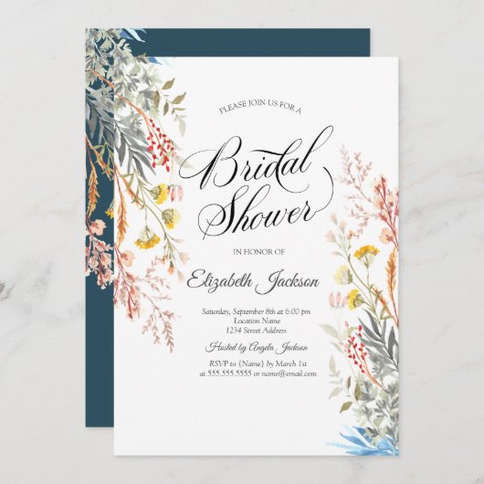 Spring Wildflower Meadow Gedroogd Vrijgezellenfees Kaart (Voorkant / Achterkant)