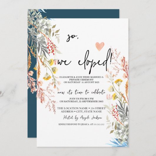 Spring Wildflower Meadow Gedroogde Elopement Kaart (Voorkant / Achterkant)