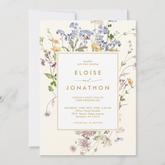  Spring Wildflower Meadow Gold Chic Wedding Kaart (Voorkant)