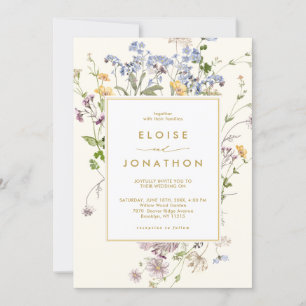 Spring Wildflower Meadow Gold Chic Wedding Kaart