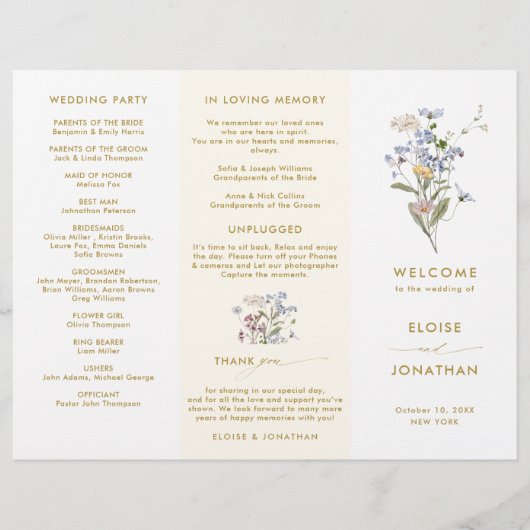 Spring Wildflower Meadow Gold Wedding Programma (Voorkant)