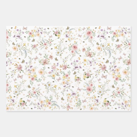 Spring Wildflower Meadow Sprookje Bloementuin Inpakpapier Vel (Voorkant)