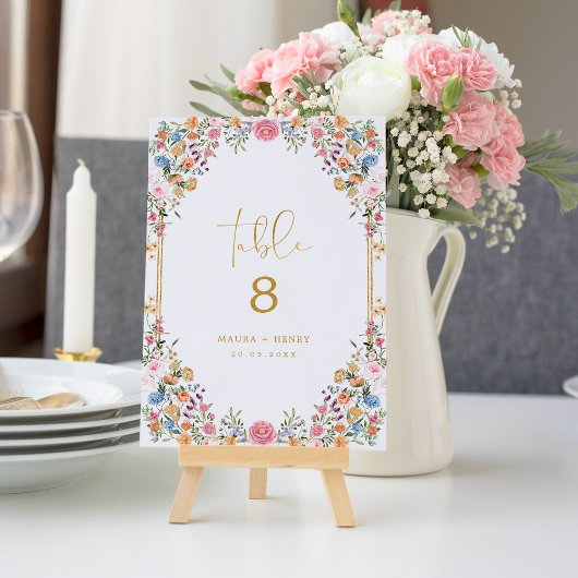 Spring Wildflower Meadow Trouwtafel Nummer Kaart