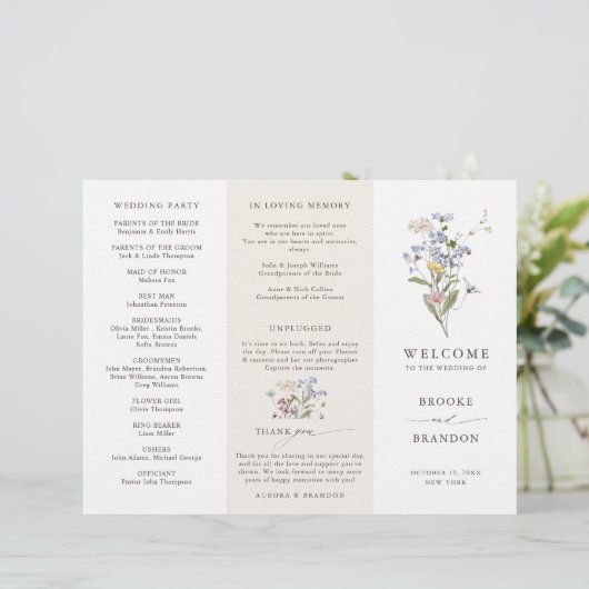 Spring Wildflower Meadow Tuin Huwelijksprogramma (Staand voorkant)