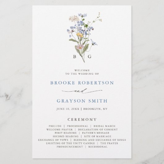 Spring Wildflower Meadow Tuin Huwelijksprogramma (Voorkant)