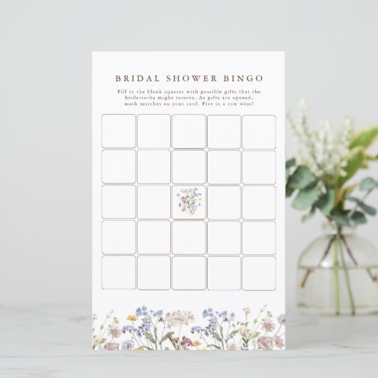 Spring Wildflower Meadow Vrijgezellenfeest Bingo (Staand voorkant)