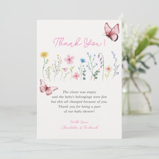 Spring Wildflower Meisje Baby shower Dank u Kaart (Staand voorkant)