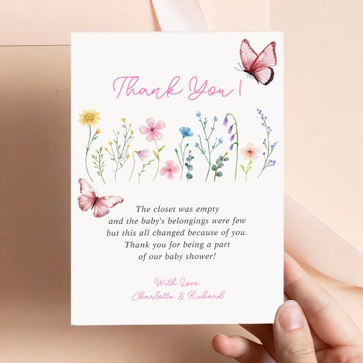 Spring Wildflower Meisje Baby shower Dank u Kaart