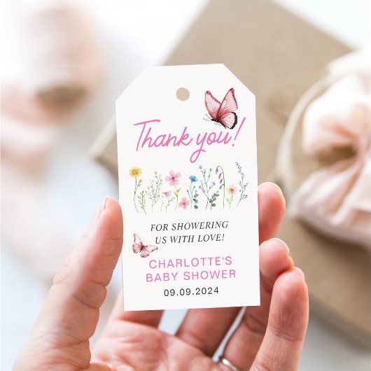 Spring Wildflower Meisje Roze Baby shower Cadeaulabel