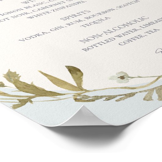 Spring Wildflower | Menu Licht blauwe Drinken Poster (Hoek)