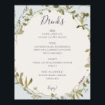 Spring Wildflower | Menu Licht blauwe Drinken Poster<br><div class="desc">Deze voorjaarsbloem | Het lichtblauwe drink menu poster is perfect voor je bruiloft. Het ontwerp is voorzien van kleurrijke, elegante, minimalistische waterverf wilde bloemen. Het doet de kijker denken aan een klassieke eenvoudige bohemische zomertuinweide. Een hoogtepunt van het ontwerp is hoe de bloem en de groen minimaal en modern worden...</div>