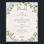 Spring Wildflower | Menu Licht blauwe Drinken Poster<br><div class="desc">Deze voorjaarsbloem | Het lichtblauwe drink menu poster is perfect voor je bruiloft. Het ontwerp is voorzien van kleurrijke, elegante, minimalistische waterverf wilde bloemen. Het doet de kijker denken aan een klassieke eenvoudige bohemische zomertuinweide. Een hoogtepunt van het ontwerp is hoe de bloem en de groen minimaal en modern worden...</div>