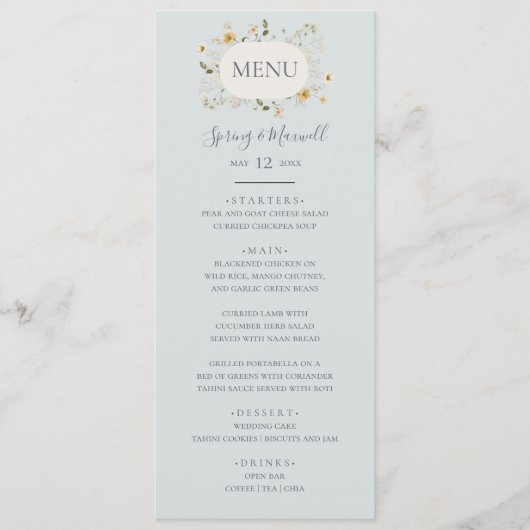 Spring Wildflower | Menu Light Blue Weddenrennen (Voorkant)
