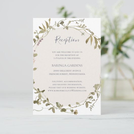 Spring Wildflower | Ontvangkaart voor witte bruilo Informatiekaartje (Staand voorkant)