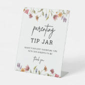 Spring Wildflower Ouderschap Tip Jar Baby shower Reclamebord Met Voetstuk (Voorkant)