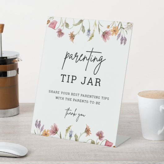 Spring Wildflower Ouderschap Tip Jar Baby shower Reclamebord Met Voetstuk (Insitu)