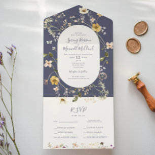 Spring Wildflower   Paarse mosterdzegel en verzend All In One Uitnodiging