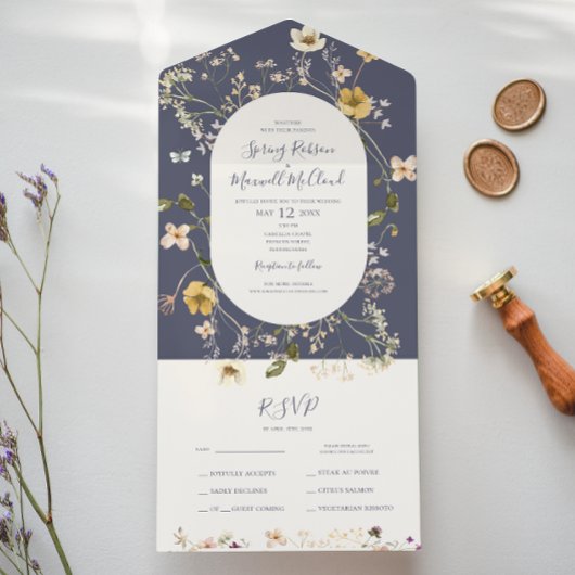 Spring Wildflower | Paarse mosterdzegel en verzend All In One Uitnodiging