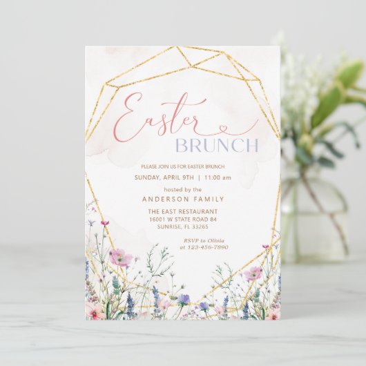 Spring Wildflower Pasen Brunch Uitnodiging (Staand voorkant)