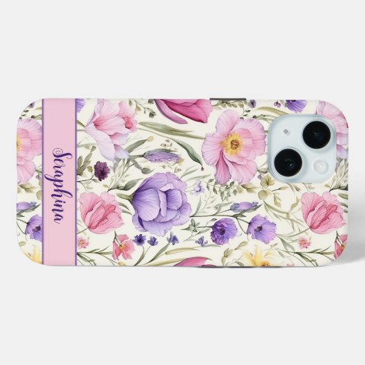 Spring Wildflower Pastel Roze Paarse aangepaste na Case-Mate iPhone Case (Achterkant (horizontaal))