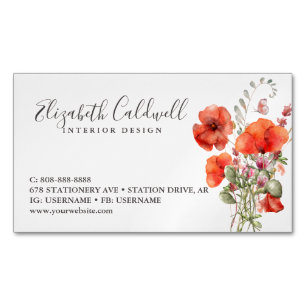Spring Wildflower Poppy Floral gepersonaliseerd Magnetisch Visitekaartje