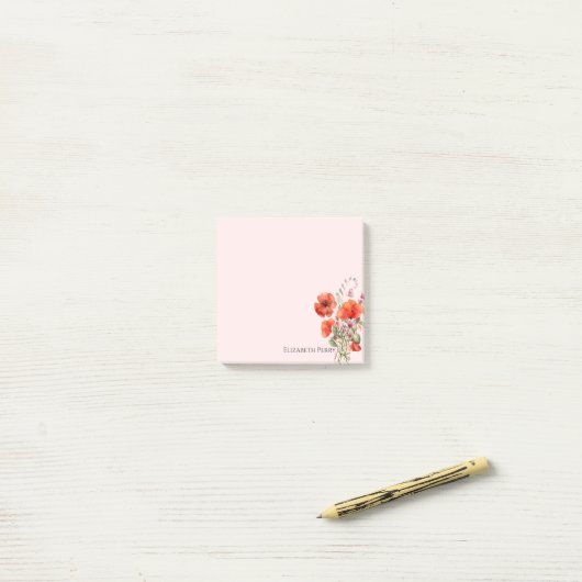 Spring Wildflower Poppy Floral gepersonaliseerd Post-it® Notes (Op bureau)