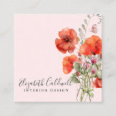 Spring Wildflower Poppy Floral gepersonaliseerd Vierkante Visitekaartje (Voorkant)