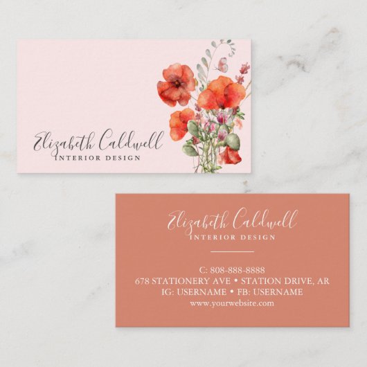 Spring Wildflower Poppy Floral gepersonaliseerd Visitekaartje (Voorkant / Achterkant)