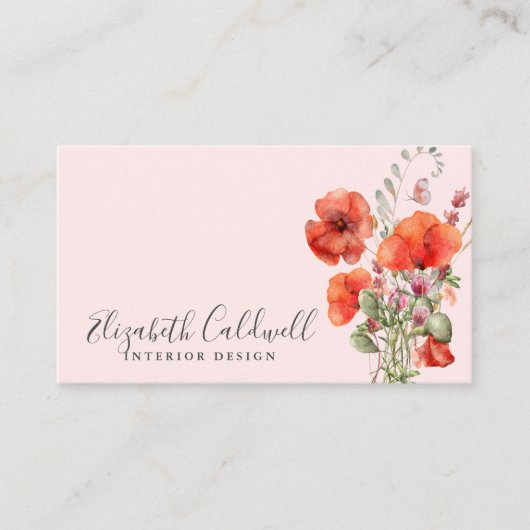Spring Wildflower Poppy Floral gepersonaliseerd Visitekaartje (Voorkant)