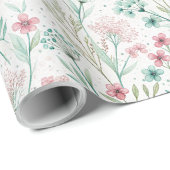 Spring Wildflower Print Blush & Soft Green Art Cadeaupapier (Rol Hoek)