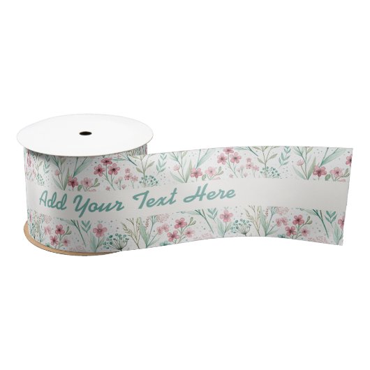 Spring Wildflower Print Blush & Soft Green Art Satijnen Lint (Spoel)