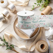 Spring Wildflower Print Blush & Soft Green Art Satijnen Lint