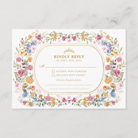 Spring Wildflower Quinceanera Mis Quince Anos RSVP Informatiekaartje (Voorkant)