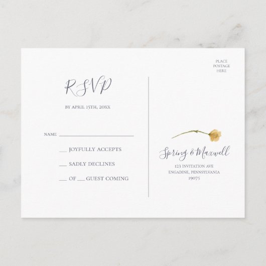 Spring Wildflower | RSVP-Briefkaart met witte brui Briefkaart (Achterkant)