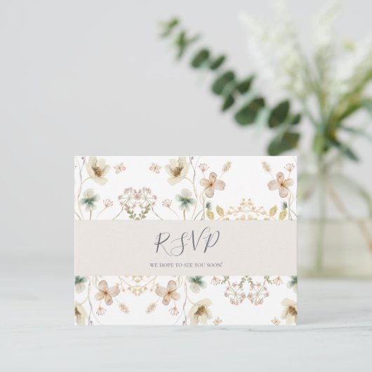 Spring Wildflower | RSVP-Briefkaart met witte brui Briefkaart (Staand voorkant)