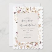 Spring Wildflower Scalloped White Casual Wedding Kaart (Voorkant)