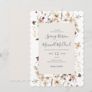 Spring Wildflower Scalloped White Casual Wedding Kaart
