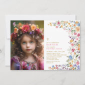 Spring Wildflower Tuin Meisje Doop Foto Kaart (Voorkant)