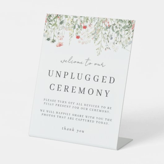 Spring Wildflower Unplugged Ceremony Wedding Reclamebord Met Voetstuk (Voorkant)