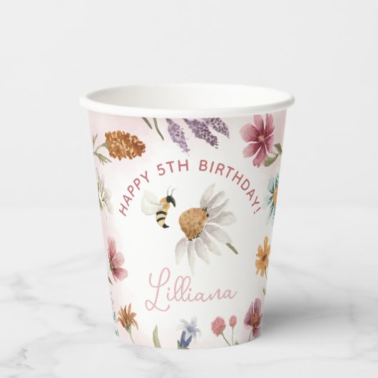 Spring Wildflower Verjaardagsfeestje Papier Cups Papieren Bekers (Voorkant)